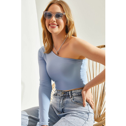 Bianco Lucci Womens Long One Shoulder Crop Blouse