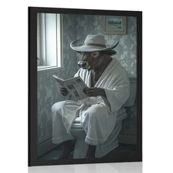 Plakat bivol s časopisom na stranišču - 40x60 silver