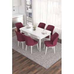 Hanah Home Set Trpezarijski sto i 6 stolica Eva, Bordo-beli