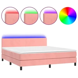 Vidaxl Box spring postelja z vzmetnico LED roza 180x200 cm žamet