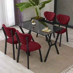 HANAH HOME Set Trpezarijski sto i 4 stolice Elma Burgundy Black