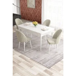 Hanah Home trpezarijski set Elf, sto na razvlačenje i 4 stolice, bela ploča, krem tkanina Babyface