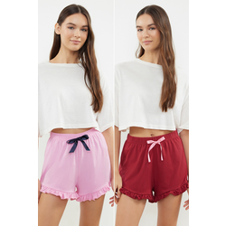 Trendyol Pink-Claret Red 2 Pack 100% Cotton Knitted Pajama Bottoms