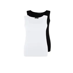 Trendyol Curve Black-White Basic Corded 2-Pack Square Collar Knitted Tank Top
