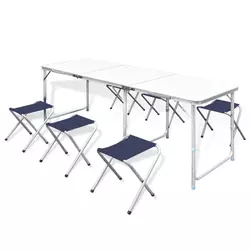 VIDAXL zložljivi set za kampiranje: miza z nastavljivo višino (180x60cm) + 6x stol