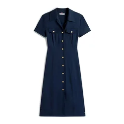 TOMMY HILFIGER Dolga srajca temno modra