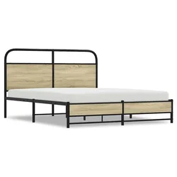 Vidaxl Kovinski posteljni okvir brez vzmetnice sonoma hrast 160x200 cm