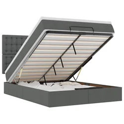 Vidaxl Otomanska postelja z vzmetnico & LEDs siv 140x200 cm blago
