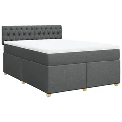 Vidaxl Box spring postelja z vzmetnico temno siva 140x200 cm blago