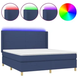 Vidaxl Box spring postelja z vzmetnico LED modra 180x200 cm blago