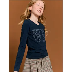 Sinsay - Pamučni longsleeve sa henley izrezom - mornarsko