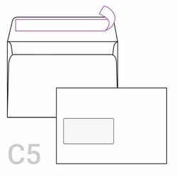 Kuverta C5 z levim okencem, 162 x 229 mm, bela, 1.000 kosov