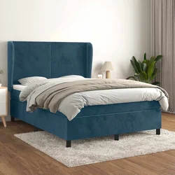 shumee Box spring postelja z vzmetnico temno modra 140x200 cm žamet
