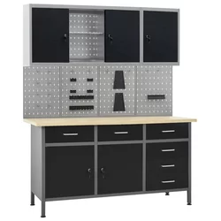 Radni stol s četiri zidne ploče i dva ormarića