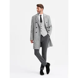 Ombre Elegant double-breasted mens herringbone coat - grey