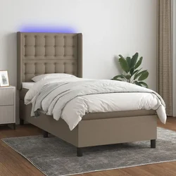 Krevet box spring s madracem LED smeđesivi 80 x 200 cm tkanina