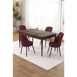 Hanah Home trpezarijski set Pir, sto i 4 stolice, ploča u dekoru drveta Baroque, bordo tkanina Babyface