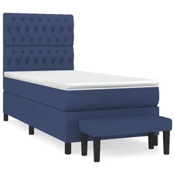 Vidaxl Box spring postelja z vzmetnico moder 90x190 cm blago