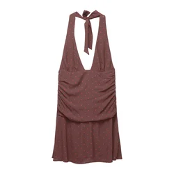 Pull&Bear Poletna obleka čokolada/rdeča