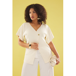 Trendyol Curve Ecru Buttoned Asymmetric Closure Knitted Blouse