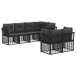 Set vanjskih sofa s jastukom 7 pcs Crna Poliester