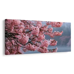Slika cvetoča sakura nad mirno vodo - 60x30