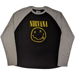 Nirvana Yellow Happy Face Raglan Black & Grey XL Majica