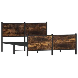 Vidaxl Kovinski posteljni okvir brez vzmetnice dimljen hrast 137x190cm