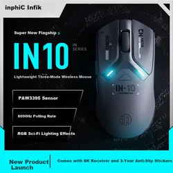 Inphic Bežični gaming miš, 2.4GHz, Bluetooth, USB, Crni