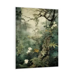 Canvas Slika na platnu Šuma sa belim cvetovima, Sa ramom, 30 x 40 cm, Beli