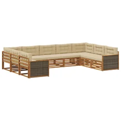 Set vanjskih sofa 9 pcs Prirodna i bež Čvrsto drvo akacije