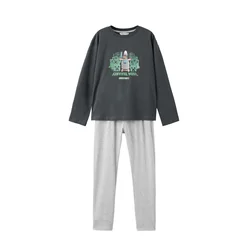MANGO KIDS Pižama MINESUR pegasto siva/zelena/temno zelena