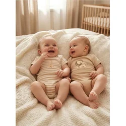 Sinsay - Pamučni bodi sa motivom safari životinja 2 pack - krem