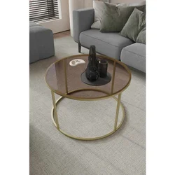 Hanah Home Royal klub sto O 75 cm, zlatna / bronzano staklo