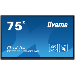 IIYAMA PROLITE TE7512MIS-B3AG 75 Interactive 4K UHD Touchscreen elevating interactive collaboration 3840 x 2160 IPS 1200:1 8ms 40, 5pt writing iiWare