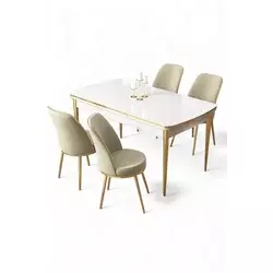 HANAH HOME Rasklopivi trpezarijski sto i stolice (5 delova) Nira White Gold Cream