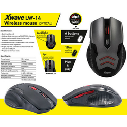 Xwave opticki mis,USB bezicni do 1600dpi, 2.4Ghz ( LW-14 )