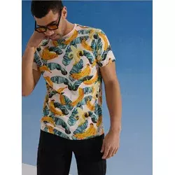 Sinsay - Pamučna majica sa printom banana - pastelno roze