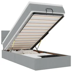 Vidaxl Otomanska postelja z vzmetnico siv 90x200 cm blago