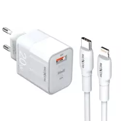 Kucni punjac Moxom MX-HC134 Fast Charge QC 18W PD20W sa kablom Type-C na iPhone Lightning beli