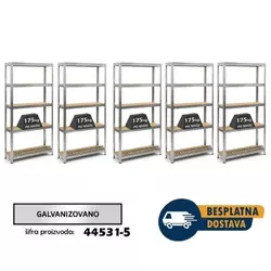 Komplet od 5 polica metal-medijapan180x90x40cm 5x175kg – Dimenzije kompleta 180x450x40cm