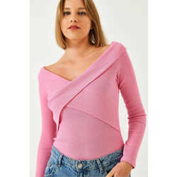 Bianco Lucci Womens Cross Strap Finger Loop Madonna Collar Blouse