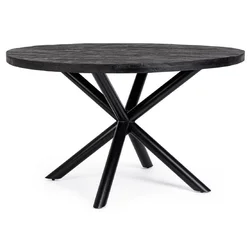 Casa Padrino luxury dining table black A 130 x H. 76 cm - Round kitchen table with solid wood table top and powder coated steel legs - Dining room furniture - Luxury furniture