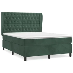 Vidaxl Box spring postelja z vzmetnico temno zelen 140x190 cm žamet