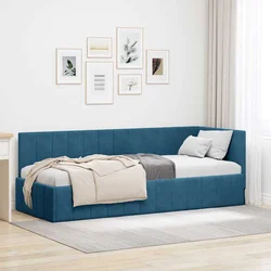 vidaXL Kotna postelja z vzglavjem Modra 80 x 200 cm Žamet