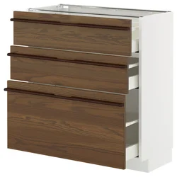 METOD / MAXIMERA Podni element s 3 fioke, bela/Stensta tamnobraon jasenov furnir, 80x37 cm