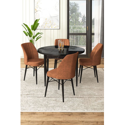 Hanah Home Set Trpezarijski sto i 4 stolice, Braon-crni