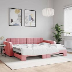 Vidaxl Izvlečna dnevna postelja roza 90x200 cm žamet