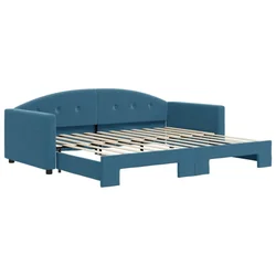 Vidaxl Izvlečna dnevna postelja modra 90x200 cm žamet