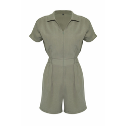 Trendyol Limited Khaki Elastic Waist Zipper Detail Mini Jumpsuit